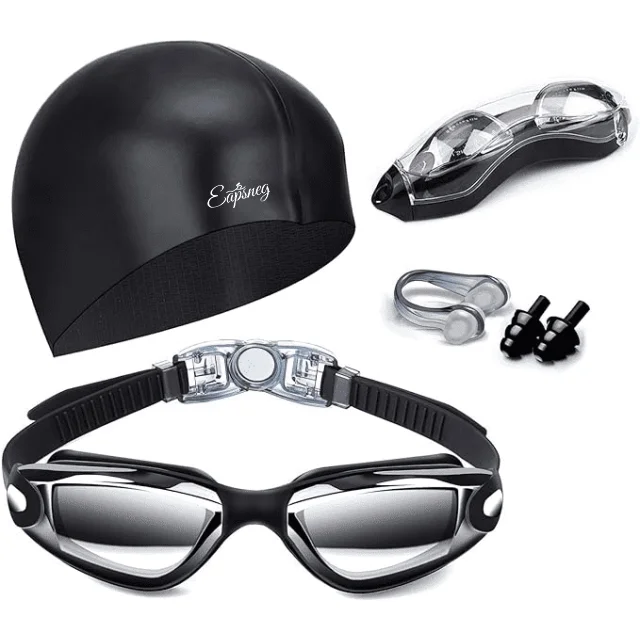 Swim Goggles Swimming Goggles No Leaking with Nose Clip, Earplugs, Swim Cap and Case for Men Women