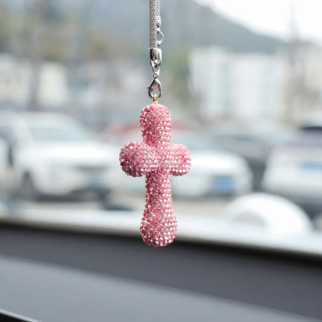 Bling Cross Car Mirror Pendant Rhinestone Rear View Charm image 4
