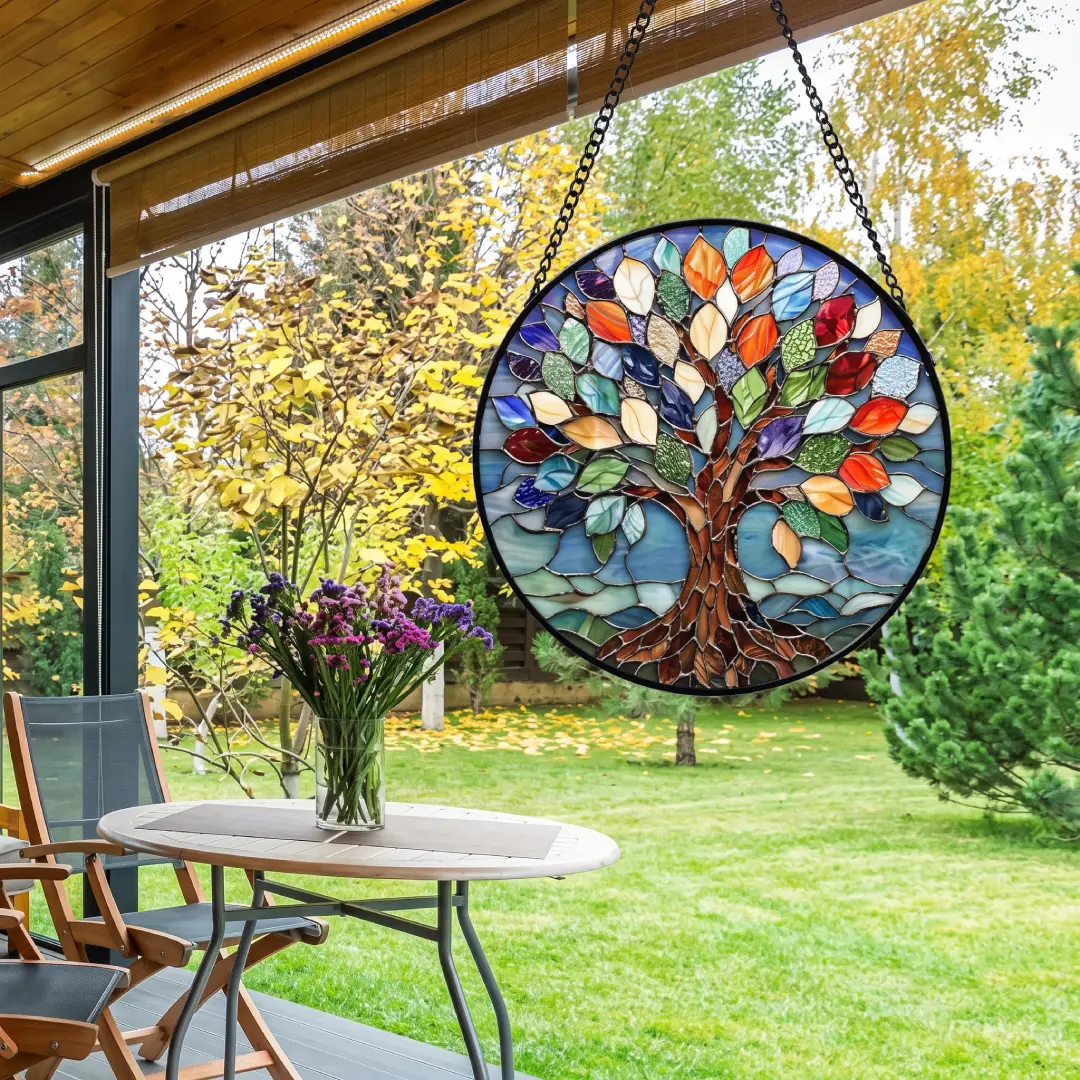 Tree of Life Stained Glass Suncatcher Window Hanging image 2