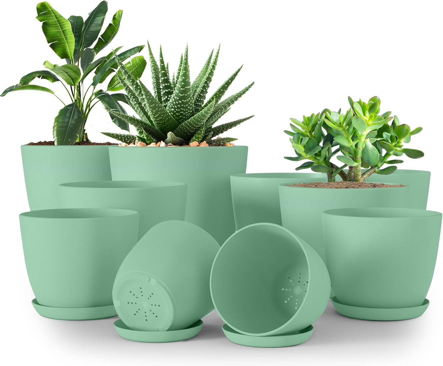 Utopia Home Self Watering Pots for Indoor Plants, Planters for Indoor Plants, Multi-Size Flowerpot, Set of 10 Plant Pots with Drainage & Reservoir, 6.8"/6.4"/5.9"/5.5"/4.9" (Olive Green)