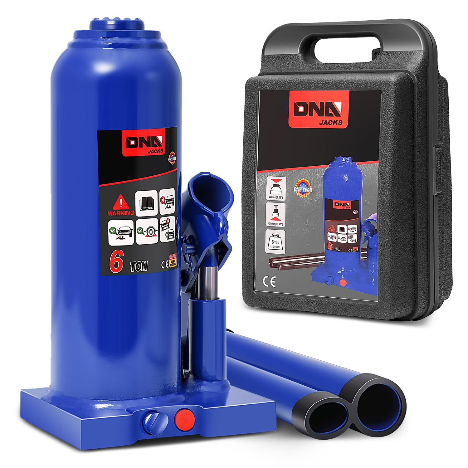 DNA Motoring 6 tons / 13228 lbs Lifting Automotive Welded Hydraulic Bottle Jack for Repair Vehicle, Pickup, Truck, w/Manual Handle, Blue,TOOLS-00356