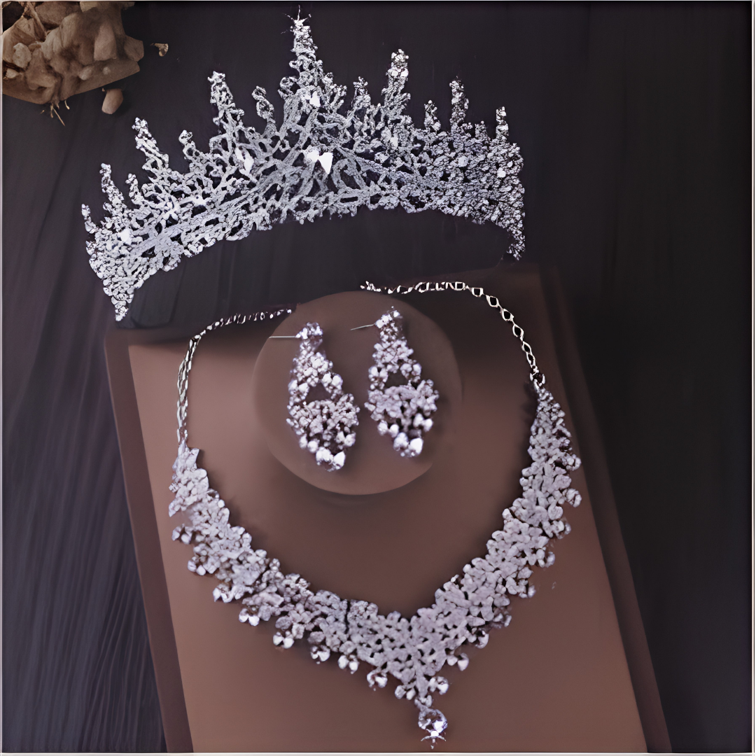 Crystal Crown Necklace and Earring Bridal Jewelry Set 3 Pcs image 2