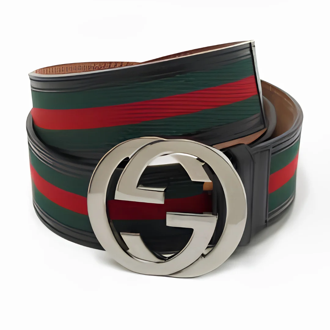 Men’s Casual Fashion Belt with Red Green Fabric Design image 2