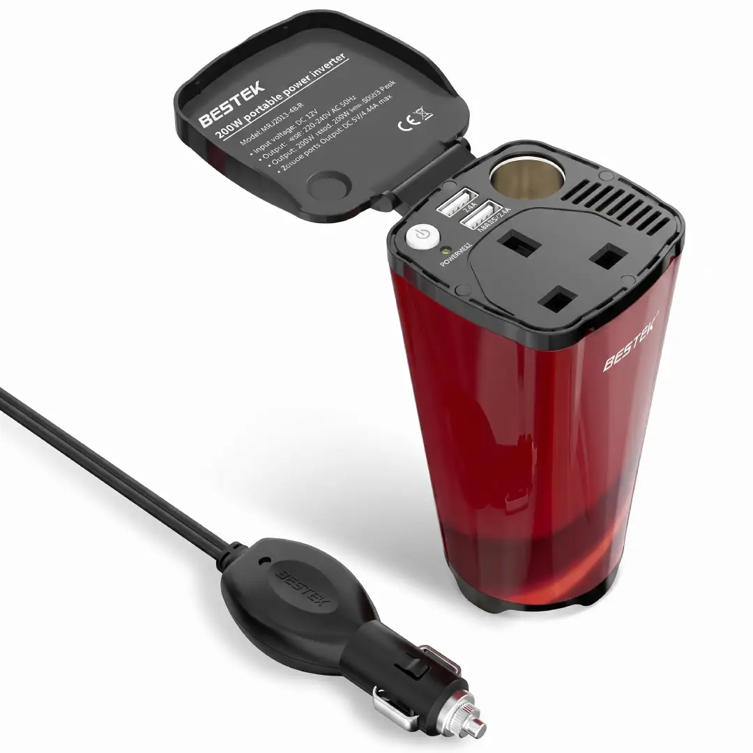 BESTEK 200W Cup Holder Car Power Inverter with Dual USB Ports image 2