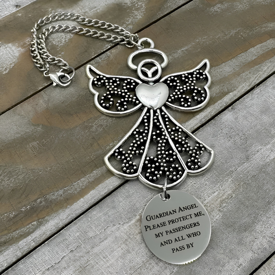 Cross Car Mirror Charm with Guardian Angel Psalm 91:11