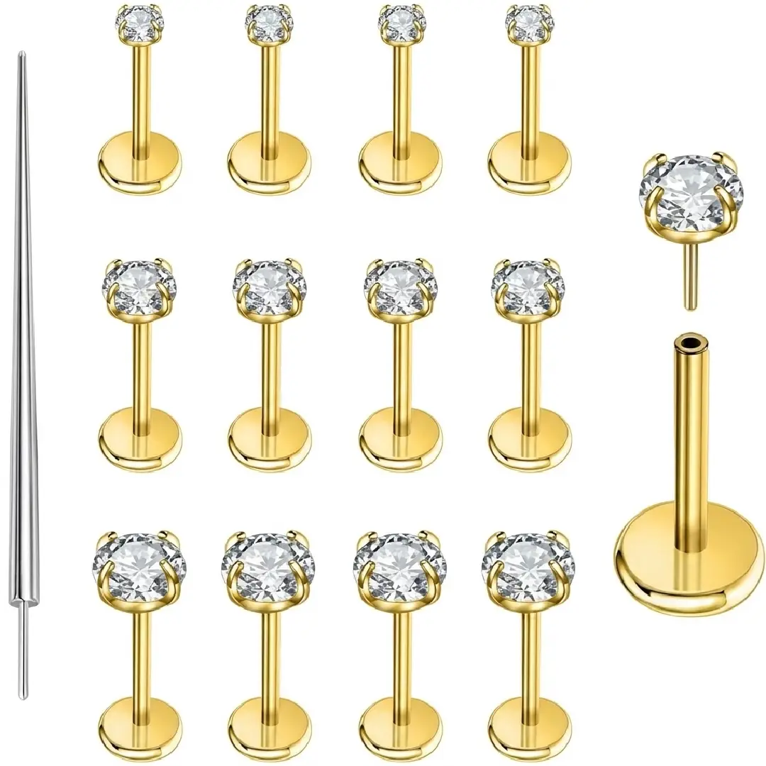 Flat Back Piercing Stud Earrings 16G 18G 20G Surgical Steel image 1