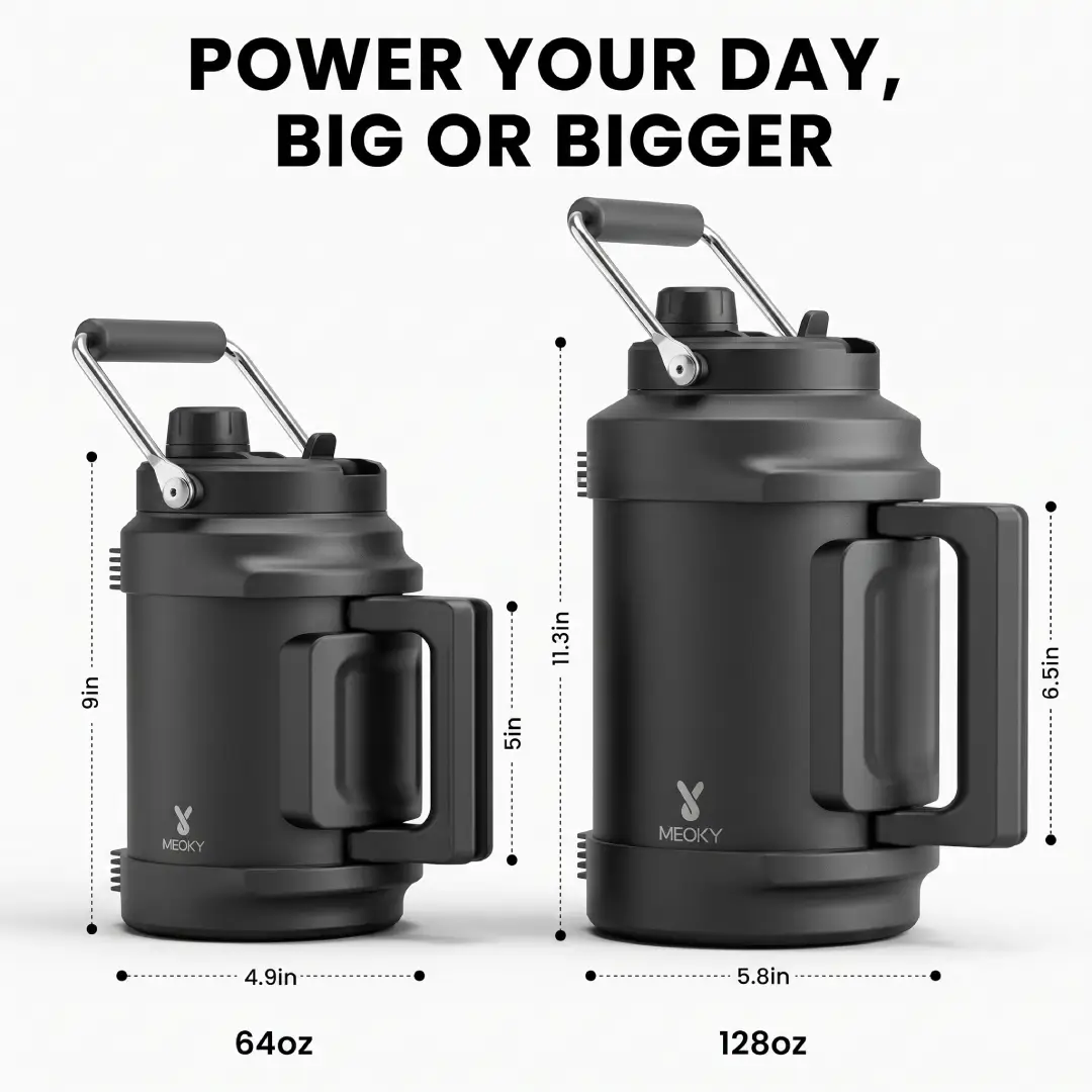 Meoky 64 oz Insulated Water Bottle with Straw and Spout Lid image 3