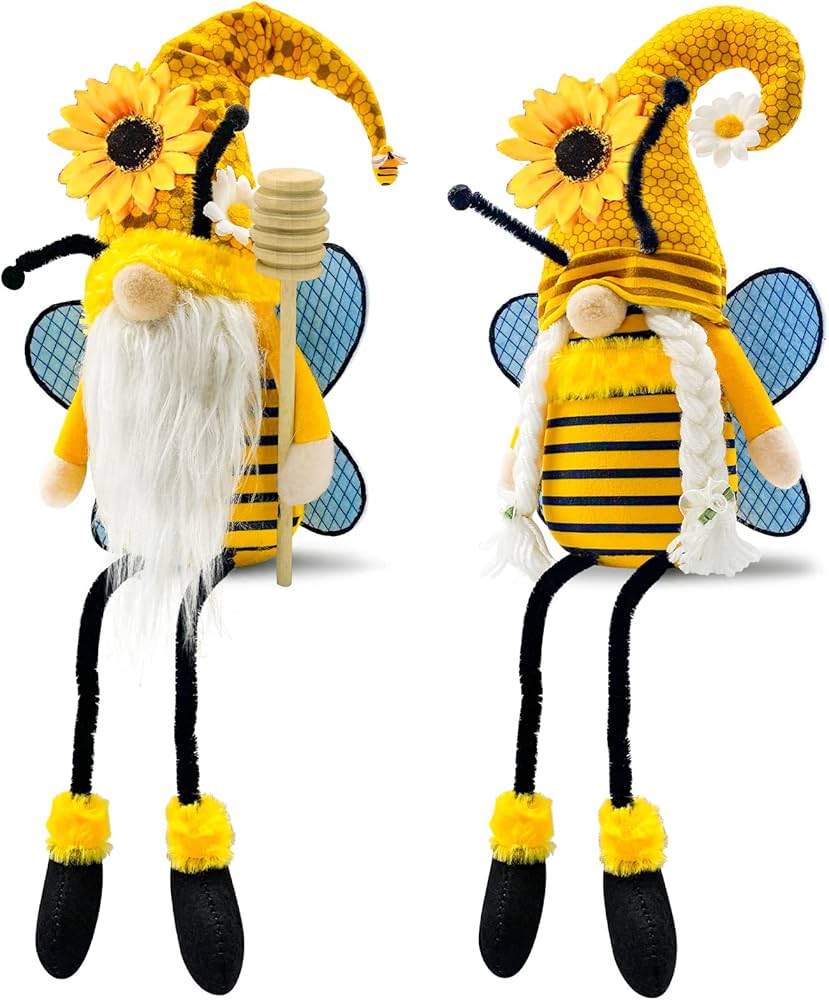 Spring Decorations for Home, Office, Indoor - Yellow Honey Bumble Bee Sunflower Plush Gnomes Doll - Summer Gnome Gifts Ideas for Women - Bee Stuffed Sitters - Unique Housewarming Gifts for New Home