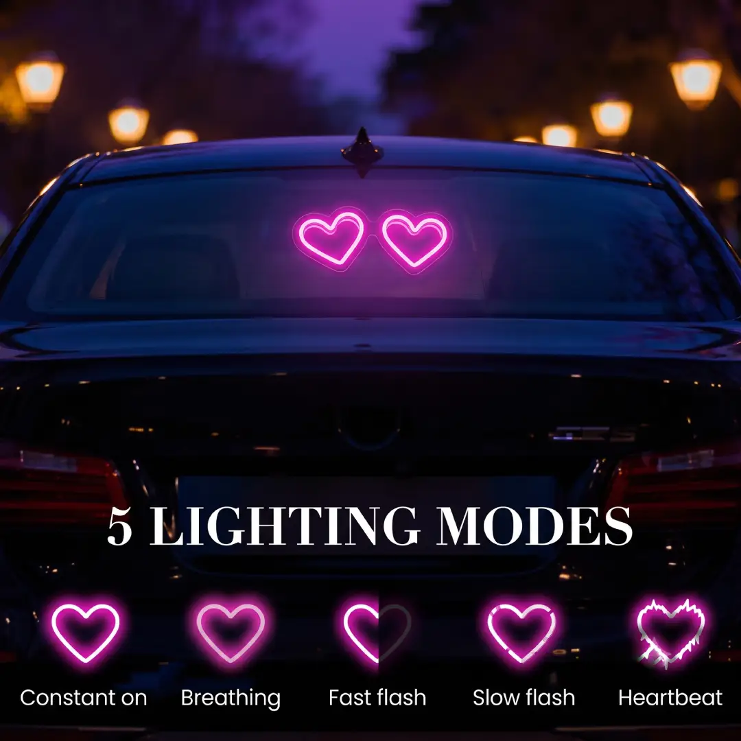 Heart Shaped Car LED Ambient Light Solar Waterproof 2 Pcs image 4