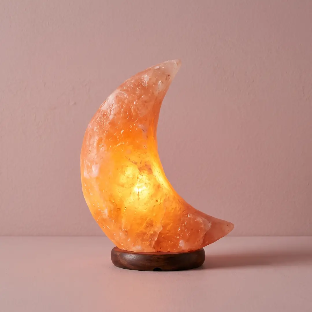 100% Authentic Natural Himalayan Salt Lamp; Hand Carved Moon Pink | Crystal Rock Salt from Himalayan Mountains; Dimmer Cord image 3