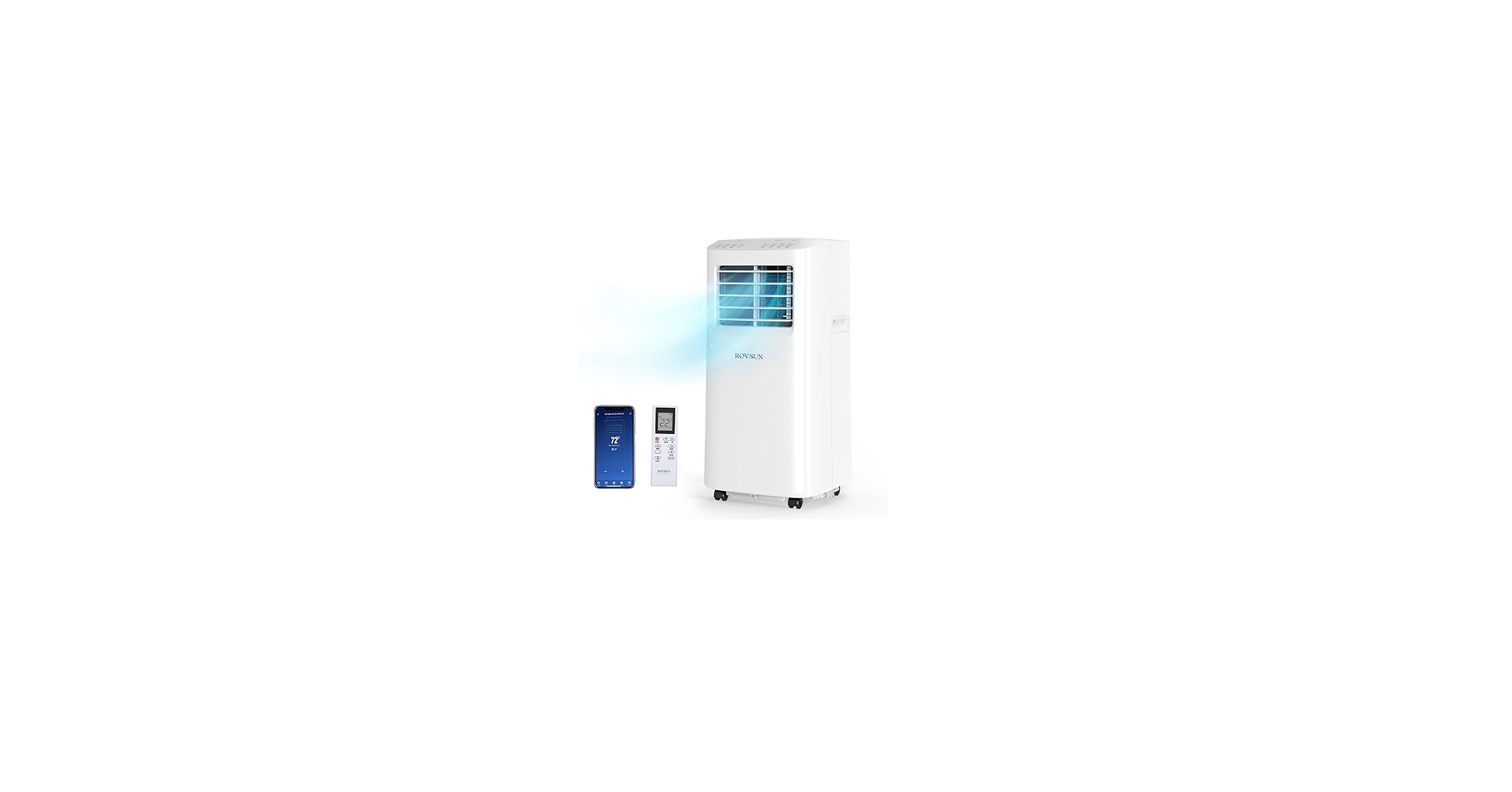 ROVSUN WiFi Enabled Smart 8000 BTU Portable Air Conditioner with Remote & APP Control, 3-in-1 Cooler, Dehumidifier & Fan, Powerful Room Mobile AC Unit with Rolling Wheels & Easy Installation Kit