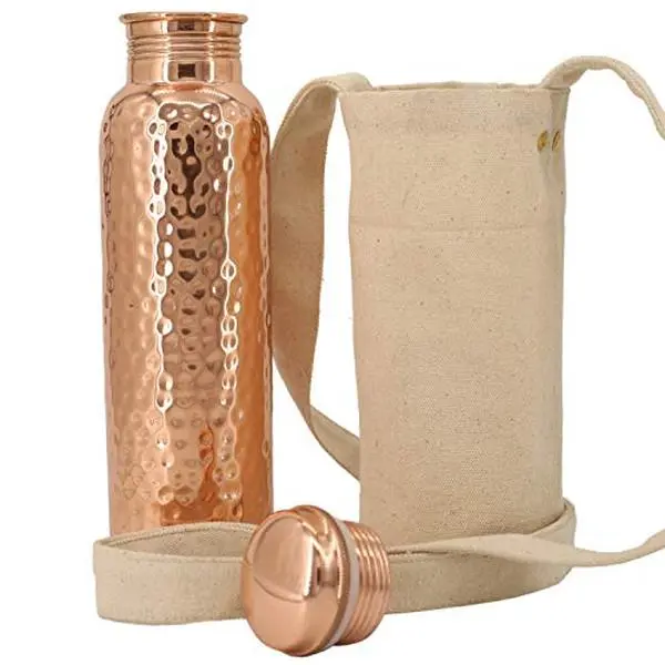 Authentic Ayurvedic Copper Water Bottle 34 oz | Lab-Tested, Leak-Proof | Includes Sleeves & Carrying Bag