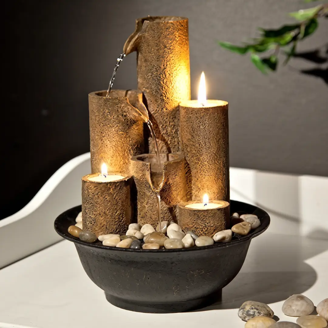 Alpine Indoor Tabletop Tiered Water Fountain with Candles