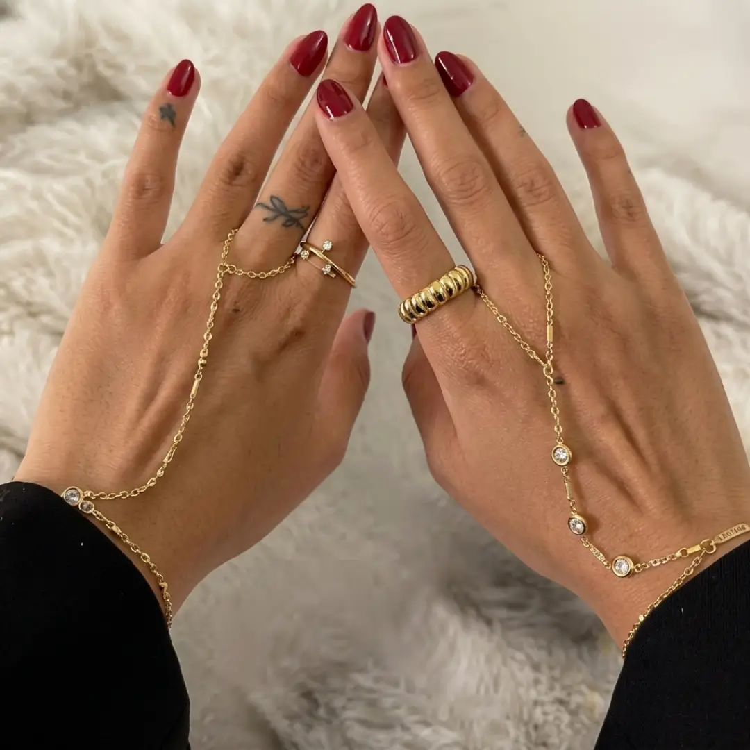 3 PCS 14K Gold Plated Hand Chain Bracelets for Women image 1