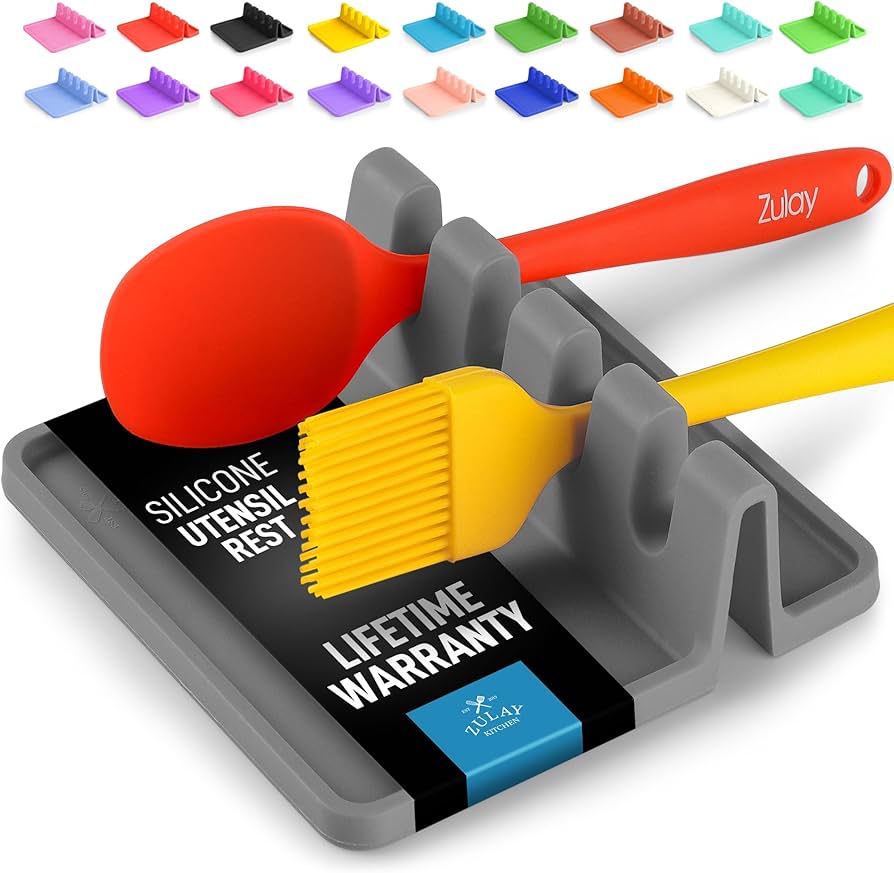 Zulay Kitchen Spoon Rest for Multiple Utensils High Heat-Resistant Silicone Drip Pad, BPA-Free Spoon Holder for Stove Top, Kitchen Gadget Holder for Ladles, Tongs, Cooking Spatula - Makes Great Gift
