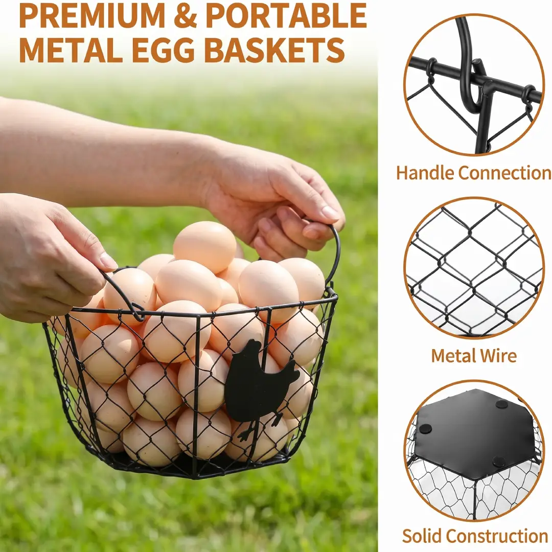 Metal Egg Basket for Gathering Fresh Chicken Eggs 2 Pack image 3