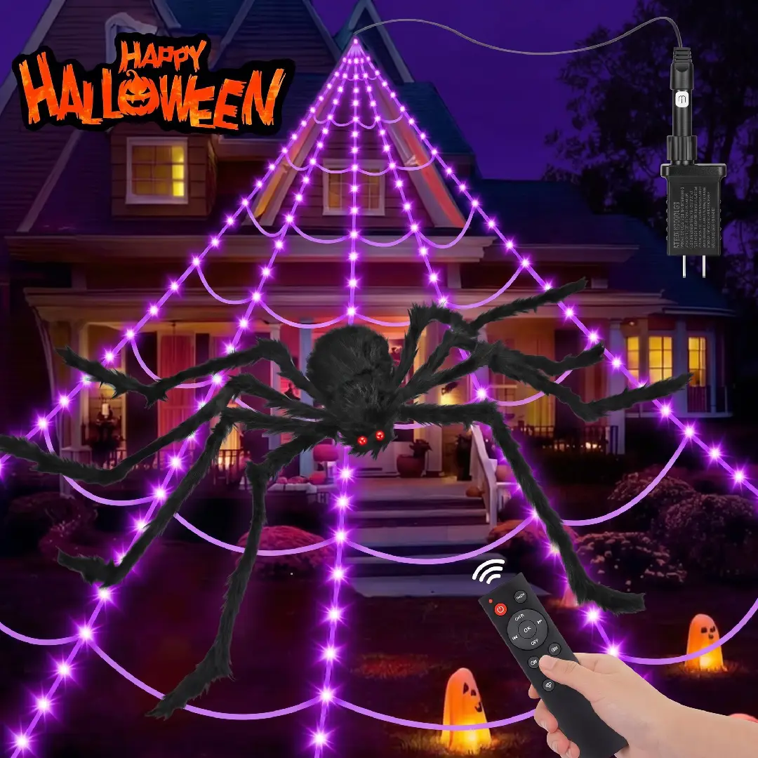 200-Inch Halloween Spider Web with 59-Inch Giant Spider Decoration image 8