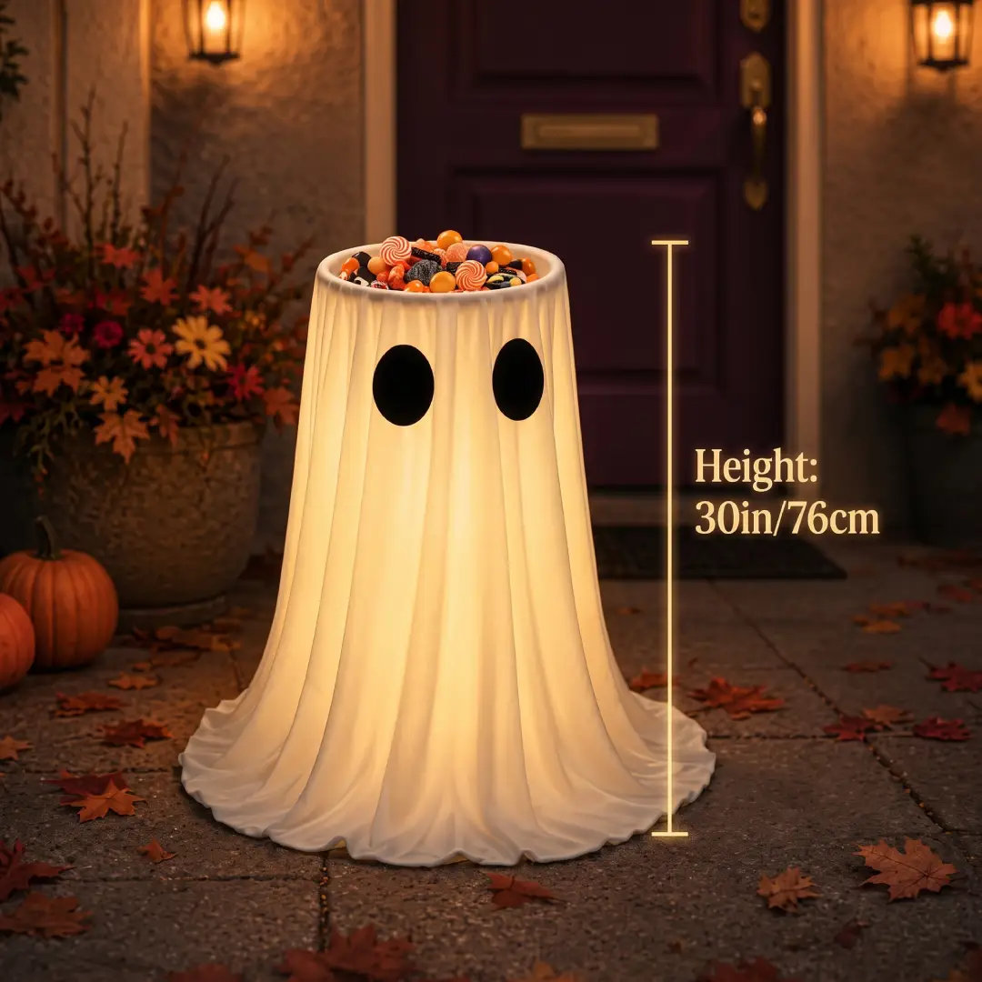 30-Inch Lighted Halloween Ghost Candy Bowl with Timer & Remote image 7