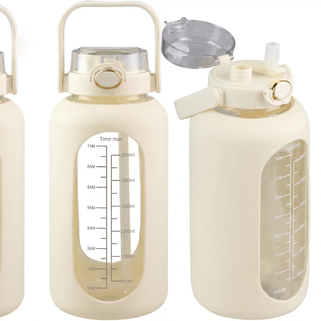 74 oz Glass Water Bottle with Straw and Time Marker image 2