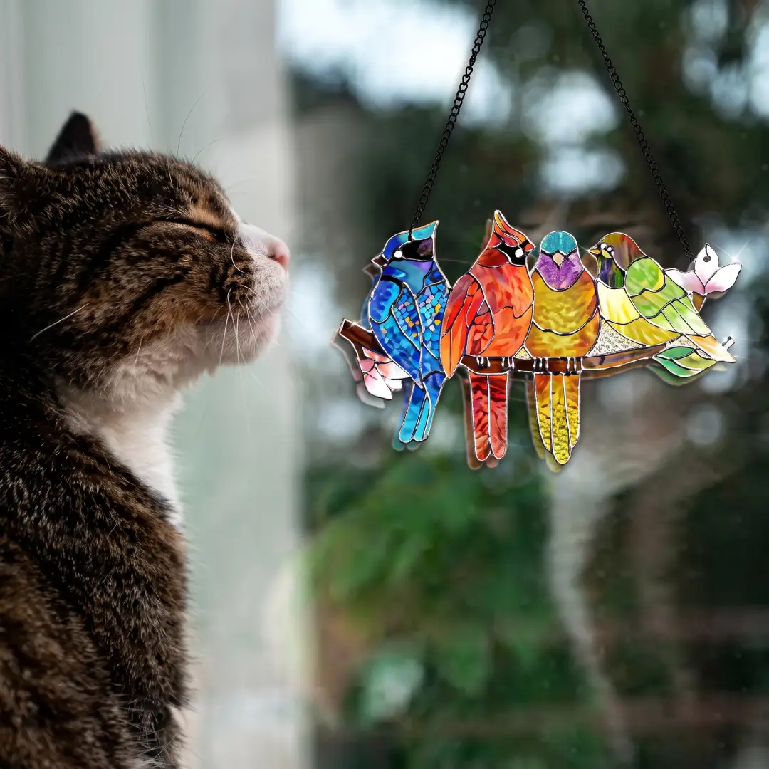 Birds on Branch Stained Glass Window Suncatcher image 2