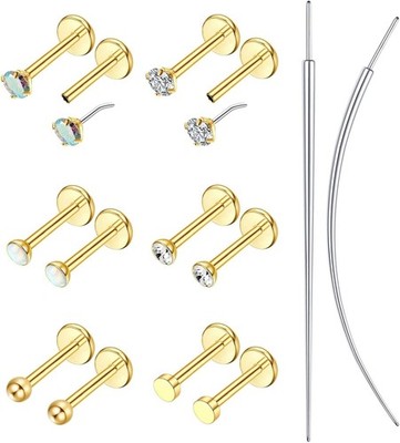 20G/18G/16G Flat Back Earrings Stud - Hypoallergenic Earrings for Women - 316L Surgical Stainless Steel Tragus Cartilage Lip Medusa Piercing Jewelry - Threadless Nose Stud for Women Men 2mm