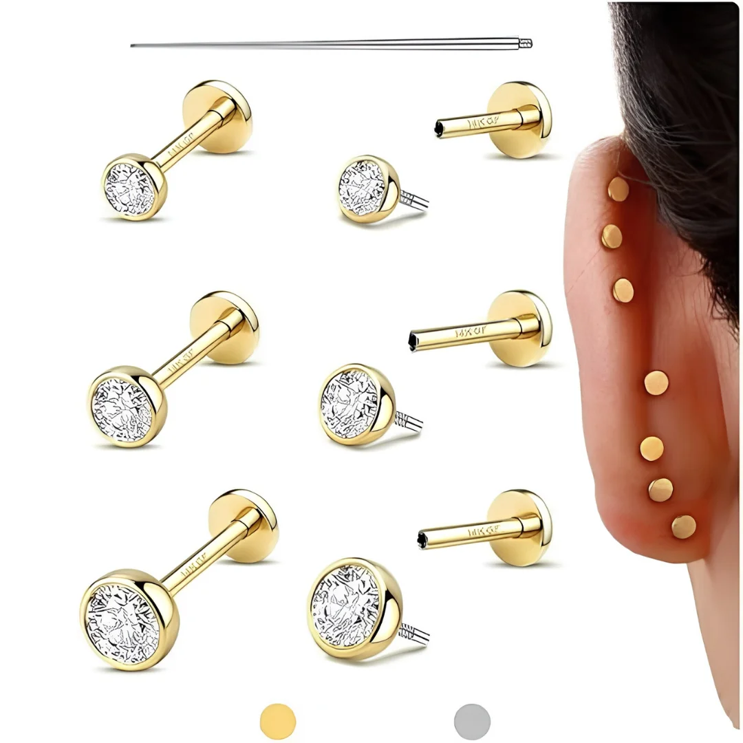 Flat Back Piercing Stud Earrings 16G 18G 20G Surgical Steel image 3