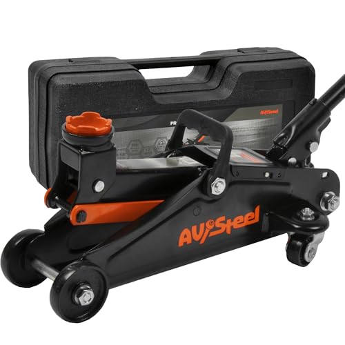 AV Steel Floor Jack 1.5 Ton (3300 lbs), Hydraulic Trolley Jack with Solid Storage Case, Hydraulic Jack for Car with Single Piston Pump, Portable Car Floor Jack with Lifting Range 5-1/8'' to 12''