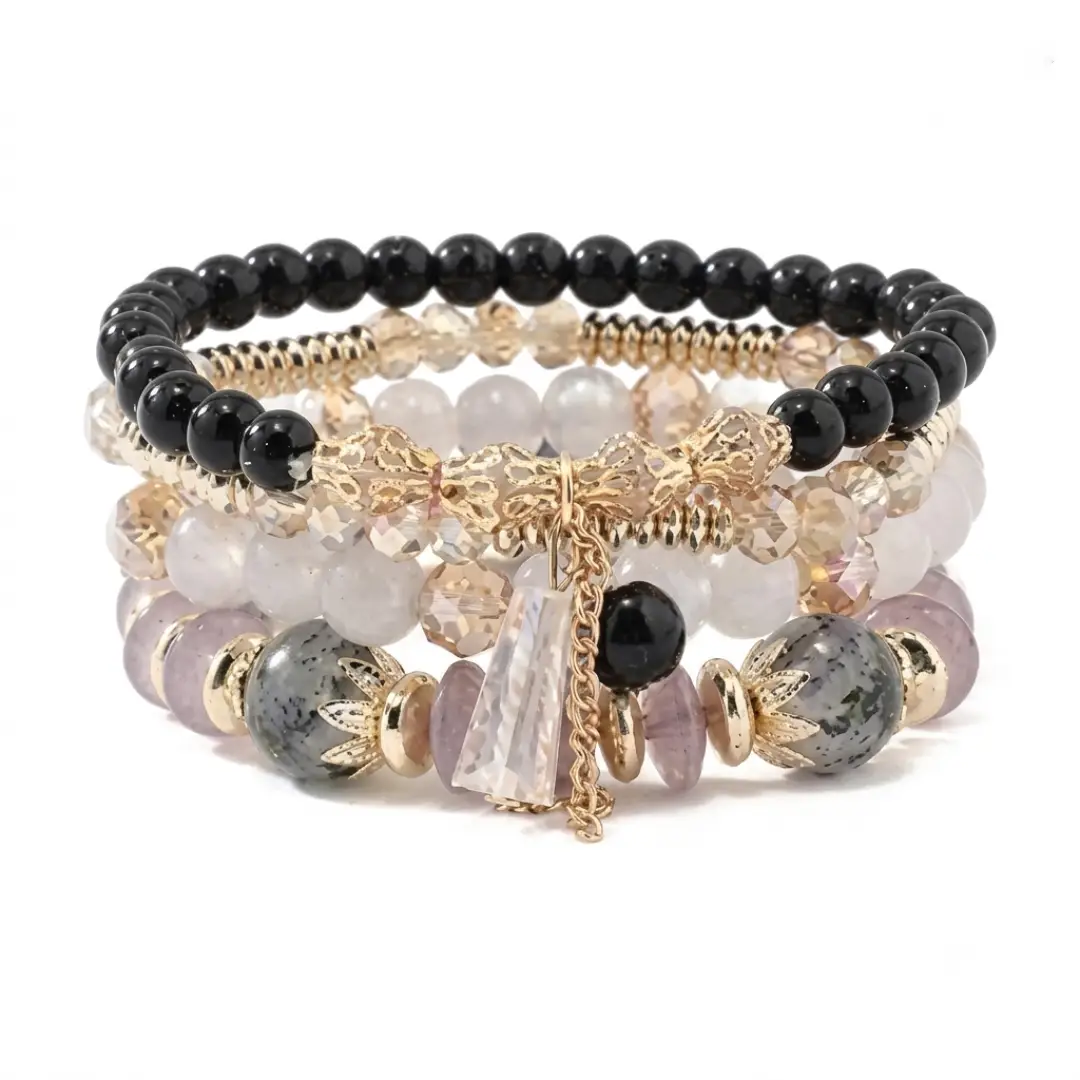 4 Pcs Boho Stackable Beaded Bracelets Colorful Crystal Set image 3