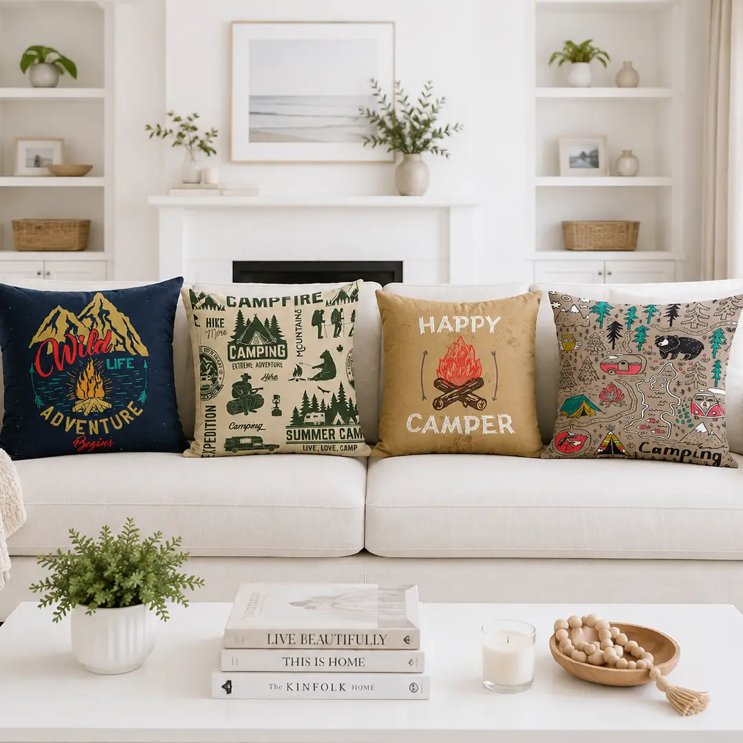 Camping Campfire Throw Pillow Covers 18x18 Set of 4 image 3