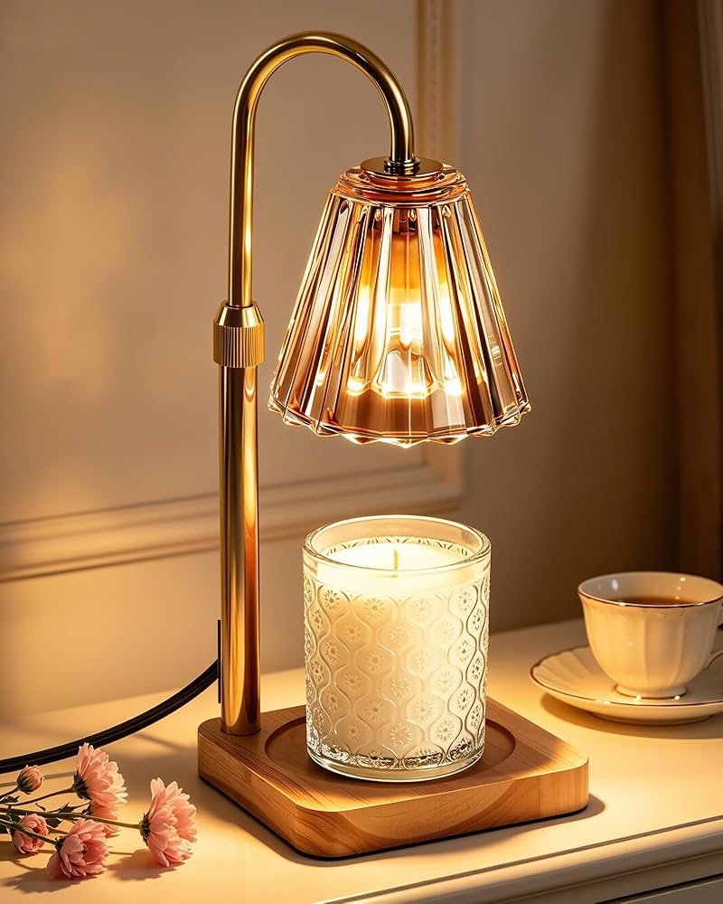 Marycele Candle Warmer Lamp with Timer & Dimmer - Mothers Day Gifts for Women Mom Her, Aesthetic Office Home Decor, Adjustable Height Wax Melter for Candle Jar & 3-Wick Candles (2 Bulbs Included)