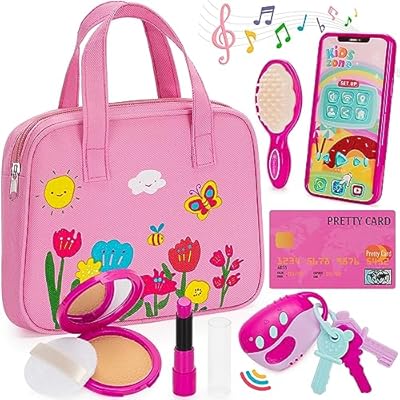 Officygnet Play Purse Toy for Girls 3+ Years Old, Toddler Purse Girl Toys with Pretend Makeup Kit, Pretend Princess Play Toy for Little Girl, Birthday for Toddler Girls Age 3+