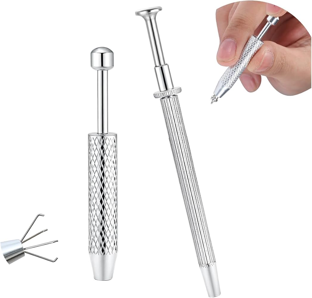 GEMQUEEN Piercing Taper Ball Grabber Tool for Changing Jewelry - 14G 16G 18G 20G Stainless Steel Flat Back Earrings Applicator Tool Threadless Insertion Pin Thread Body Piercing Kit for Ear Nose Lip