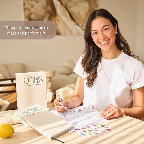 Moncur Home Recipe Book To Write In Your Own Recipes Set of 2 Blank Recipe Book Linen Beige with 2 Sticker Sheets Recipe Notebook Cookbook Recipe Journal Chef Gifts Make Your Own Notebook