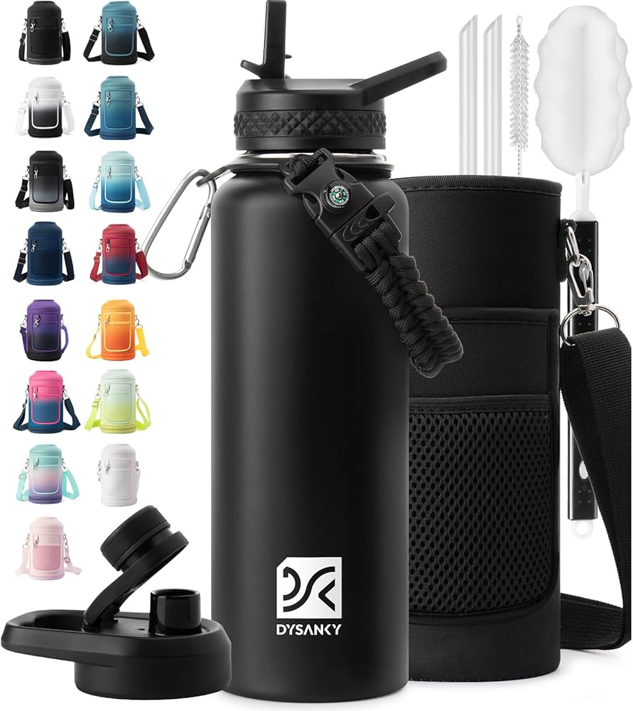 DYSANKY Insulated Water Bottle | Thickened Stainless Steel Vacuum Metal | Portable Sports Half Gallon Large Water Jug for Gym and Hiking with Straw, Carrier Bag, Handle Strap | BPA-Free 64 oz