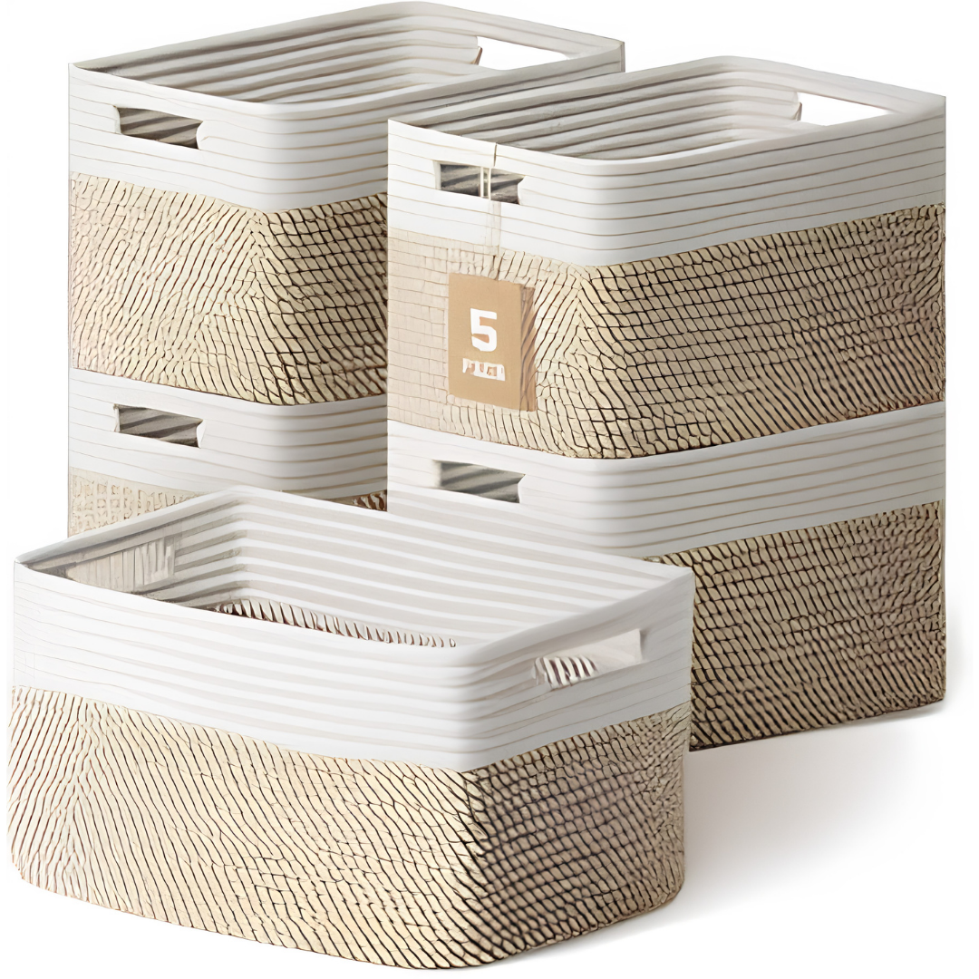 5 Pack Cotton Rope Woven Storage Baskets for Shelves image 2