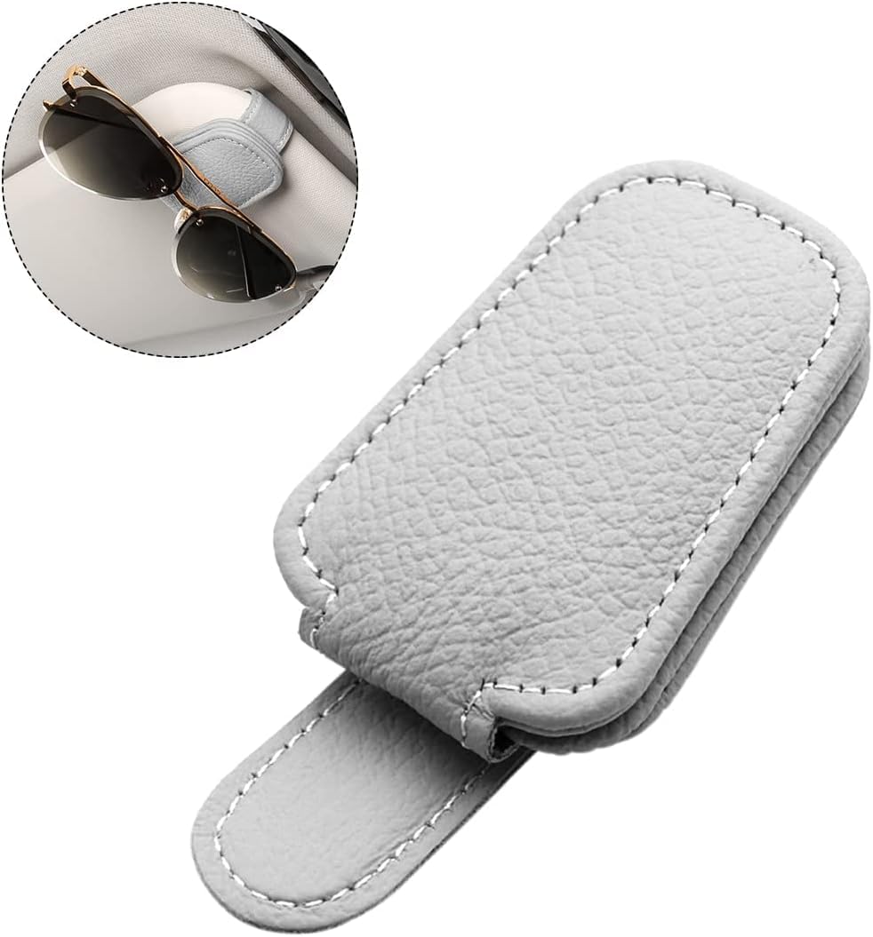 Magnetic Leather Sunglass Holder for Car, Sunglasses Clip for Car Visor, Auto Interior Accessories Universal for Different Size Eyeglasses (Black)