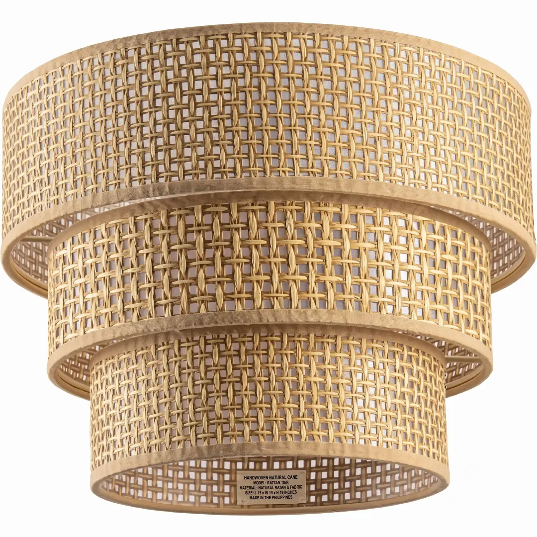 Boho Rattan Lamp Shade Replacement 3-Tier Drum Cover image 1