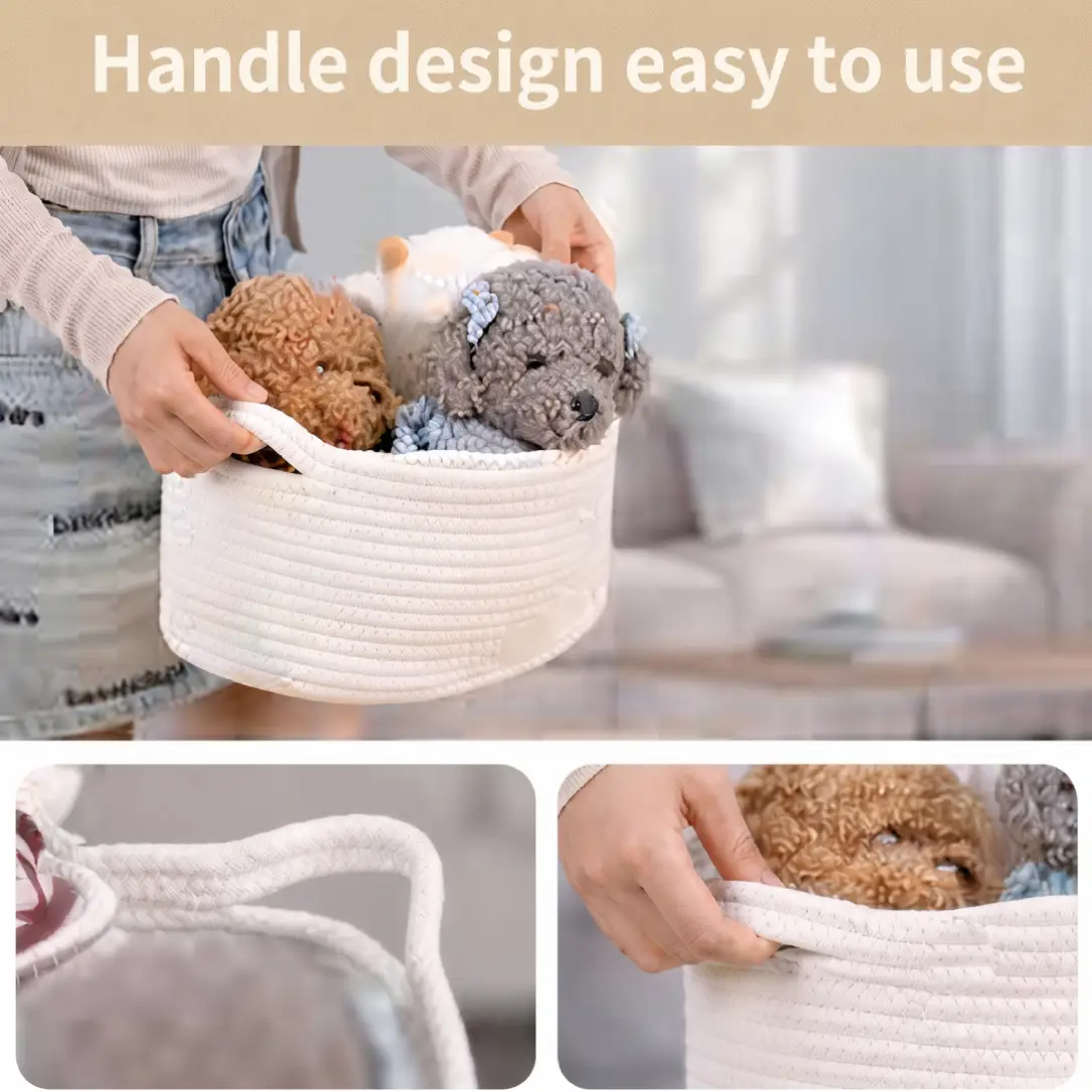 Cute Woven Storage Basket with Handle image 2