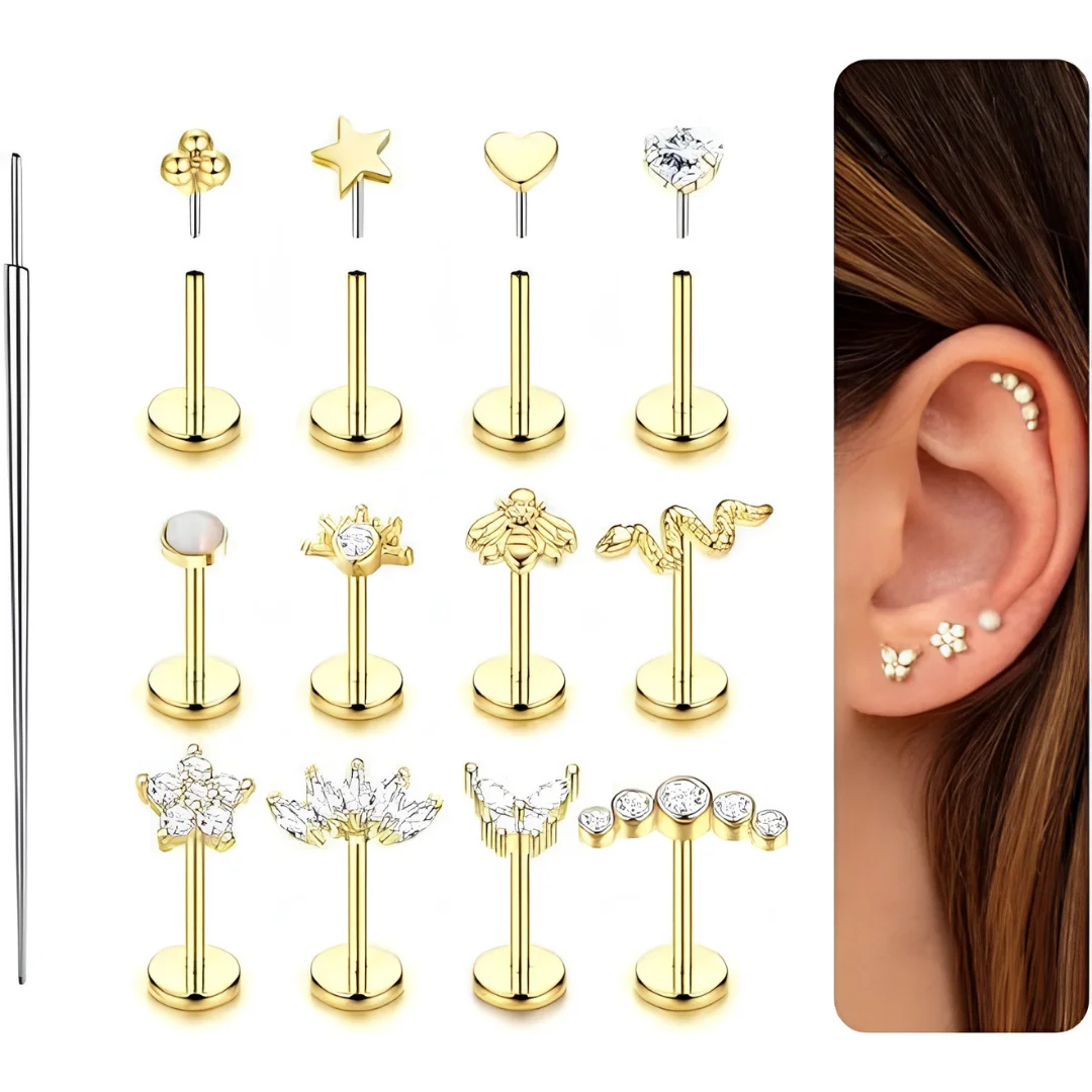 Flat Back Piercing Stud Earrings 16G 18G 20G Surgical Steel image 2