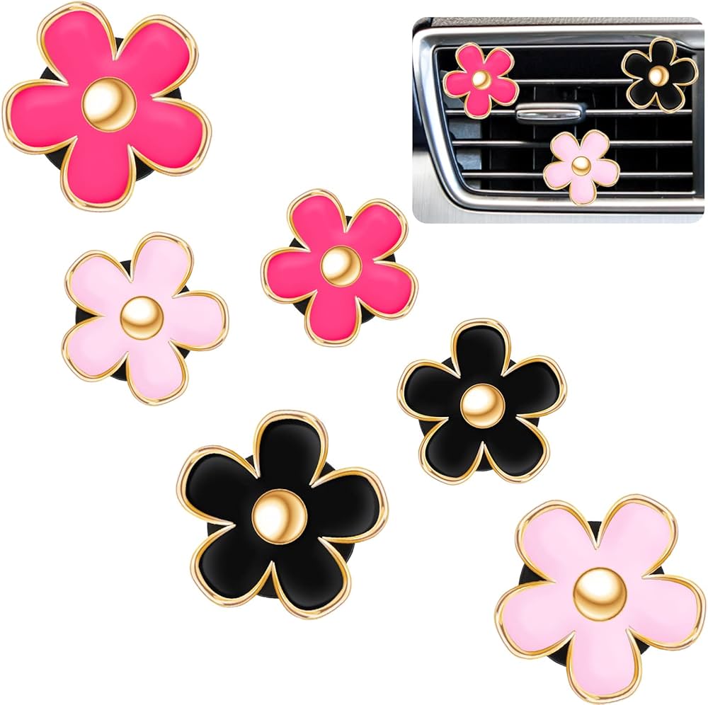 Frienda 6 Pcs Daisy Flower Air Vent Clip Accessories Air Conditioning Outlet Clip Car Air Freshener Dashboard Accessories Charm Car Inter Decor(3 cm, 3.3 cm,Red, Pink, White)