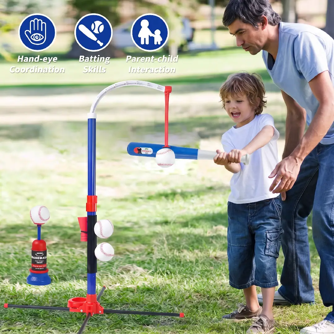 3-in-1 Kids Baseball Toy Set with Adjustable T-Ball Stand image 4