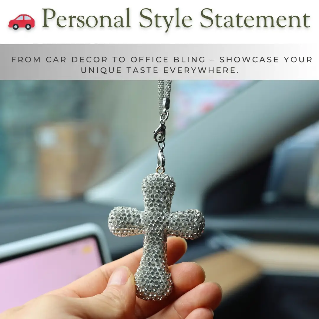 Bling Cross Car Mirror Pendant Rhinestone Rear View Charm image 2