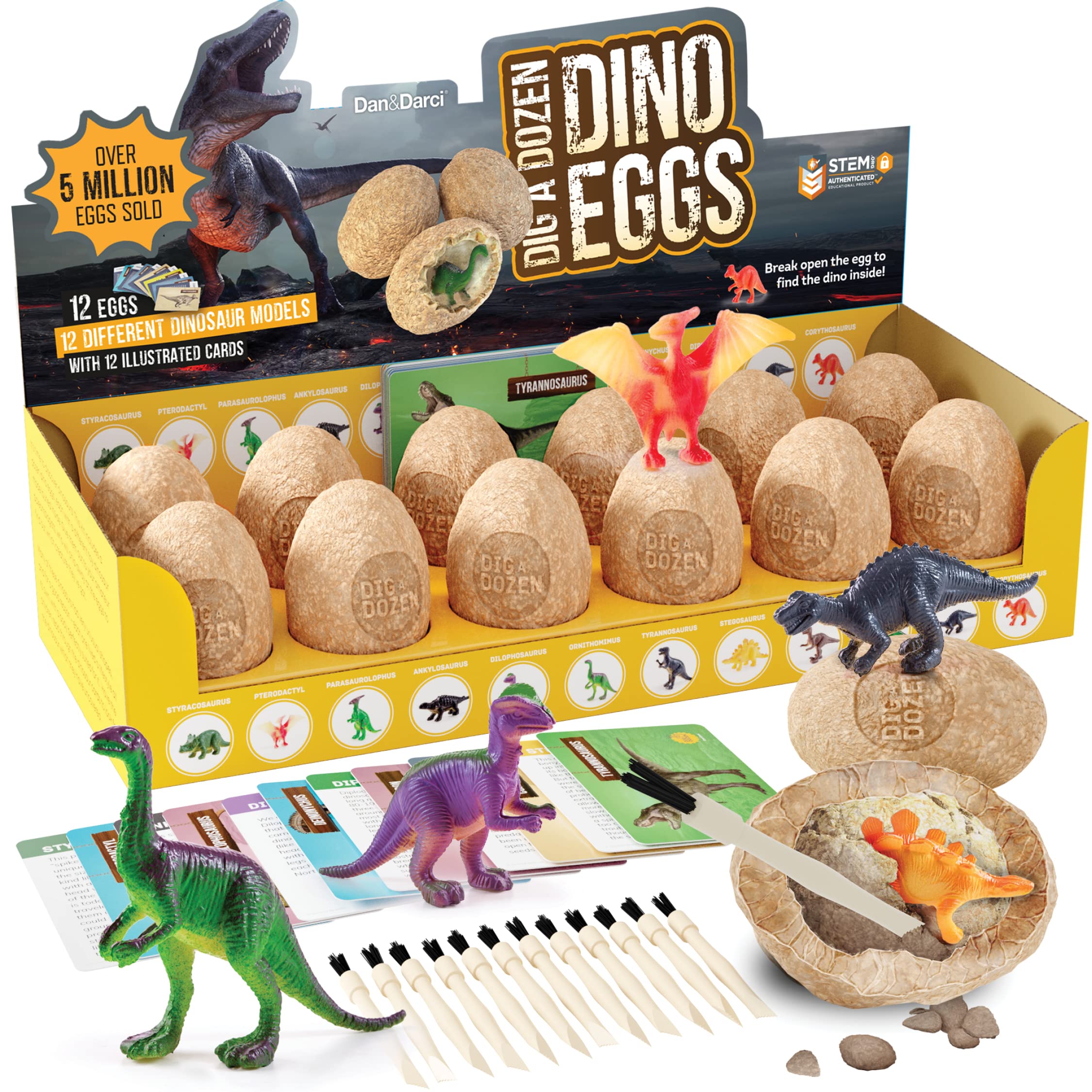 Dan&Darci Dig a Dozen Dino Egg Kit for Kids - Easter Basket Stuffers - Dinosaur Toys Gift 3-12 Year Old - 12 Eggs & Surprise Dinosaurs - Science STEM Activities - Boy Toy Party Gifts for Boys & Girls