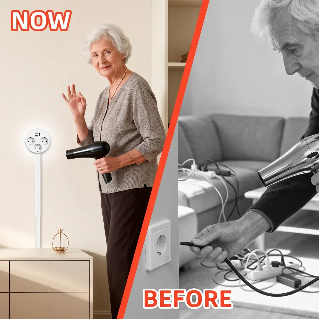 EU Plug Rotating Power Strip with Adjustable Extension Cable, Multi-Socket Wall Charger & Circular Extension Outlet image 4