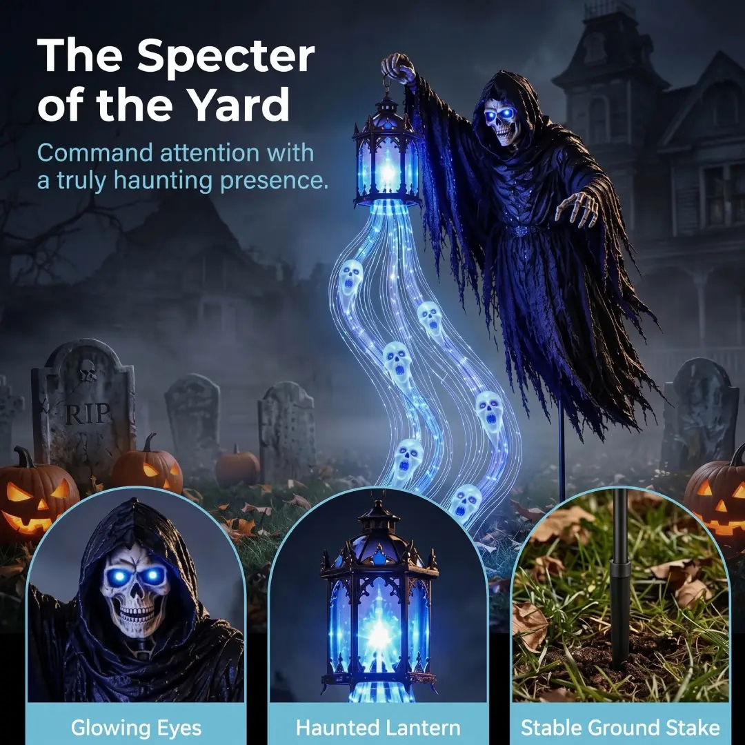 Halloween Grim Reaper Yard Stake, Solar Ghost Soul Light Outdoor Decoration image 3