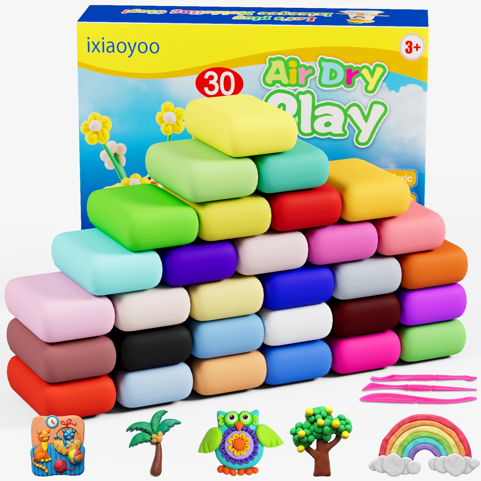 Ixiaoyoo Air Dry Clay, 30 Colors Modeling Clay for Kids, DIY Model Toys with Sculpting Tools, Soft & Non-Sticky, Home Party Favors, Birthday & Christmas Gifts for Age 3-12 Years Old Boys Girls Kids