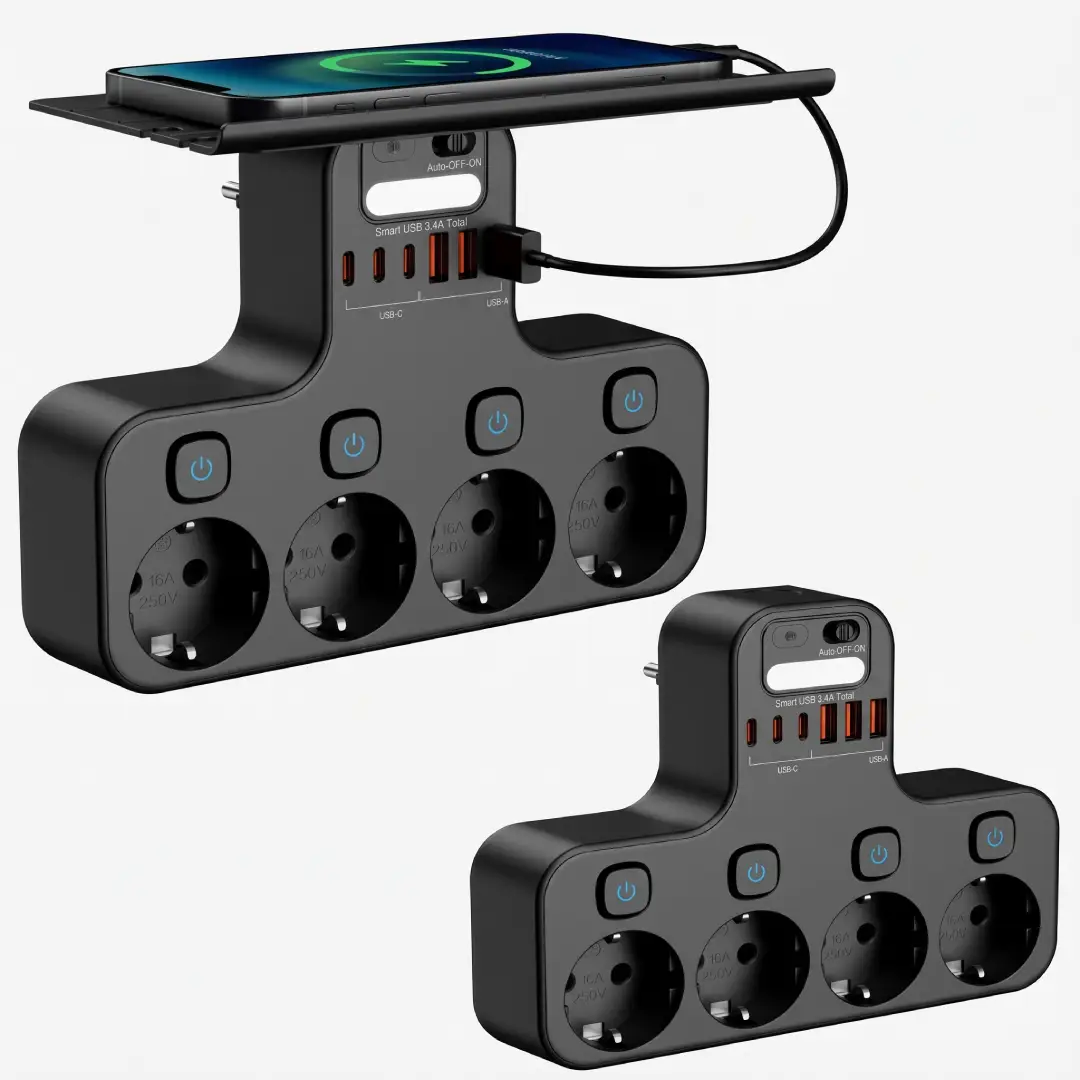 4000W EU Plug Power Strip with USB-C Ports, Independent Switches & Smart Night Light image 1