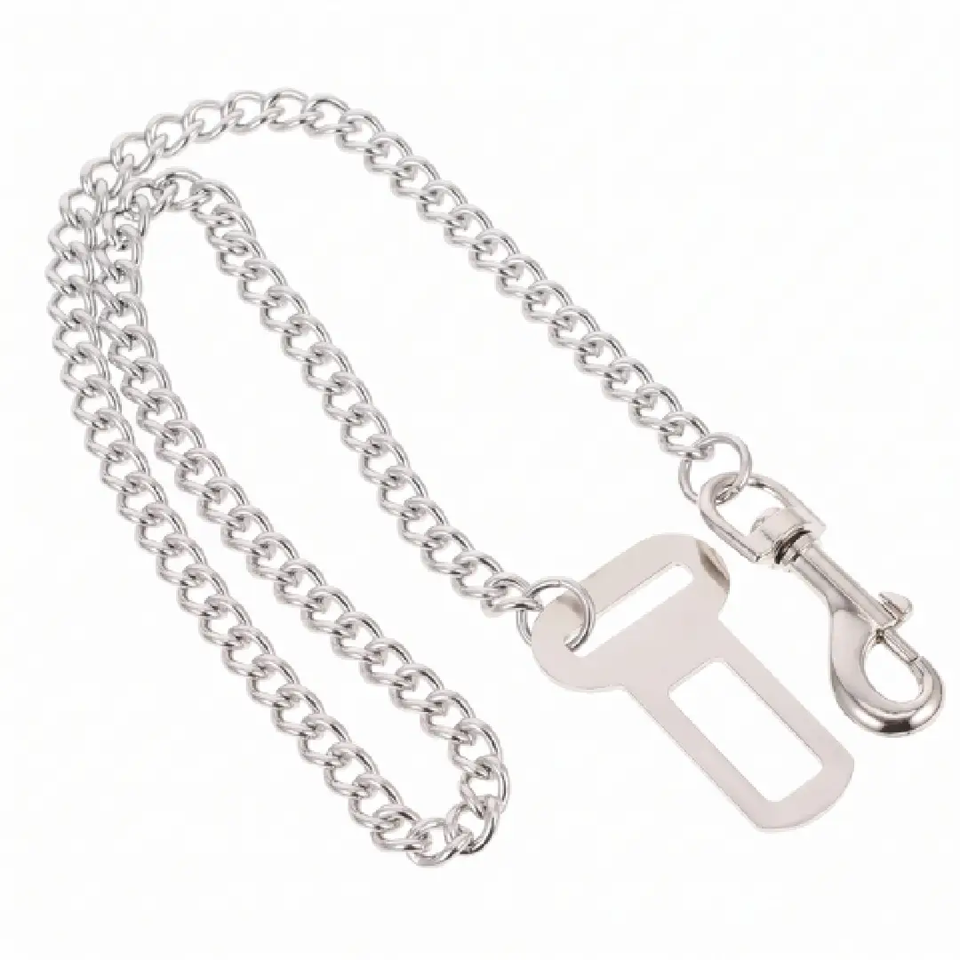 Stainless Steel Dog Car Seat Belt, Chew-Proof Pet Safety Chain Leash for Puppies & Dogs image 1