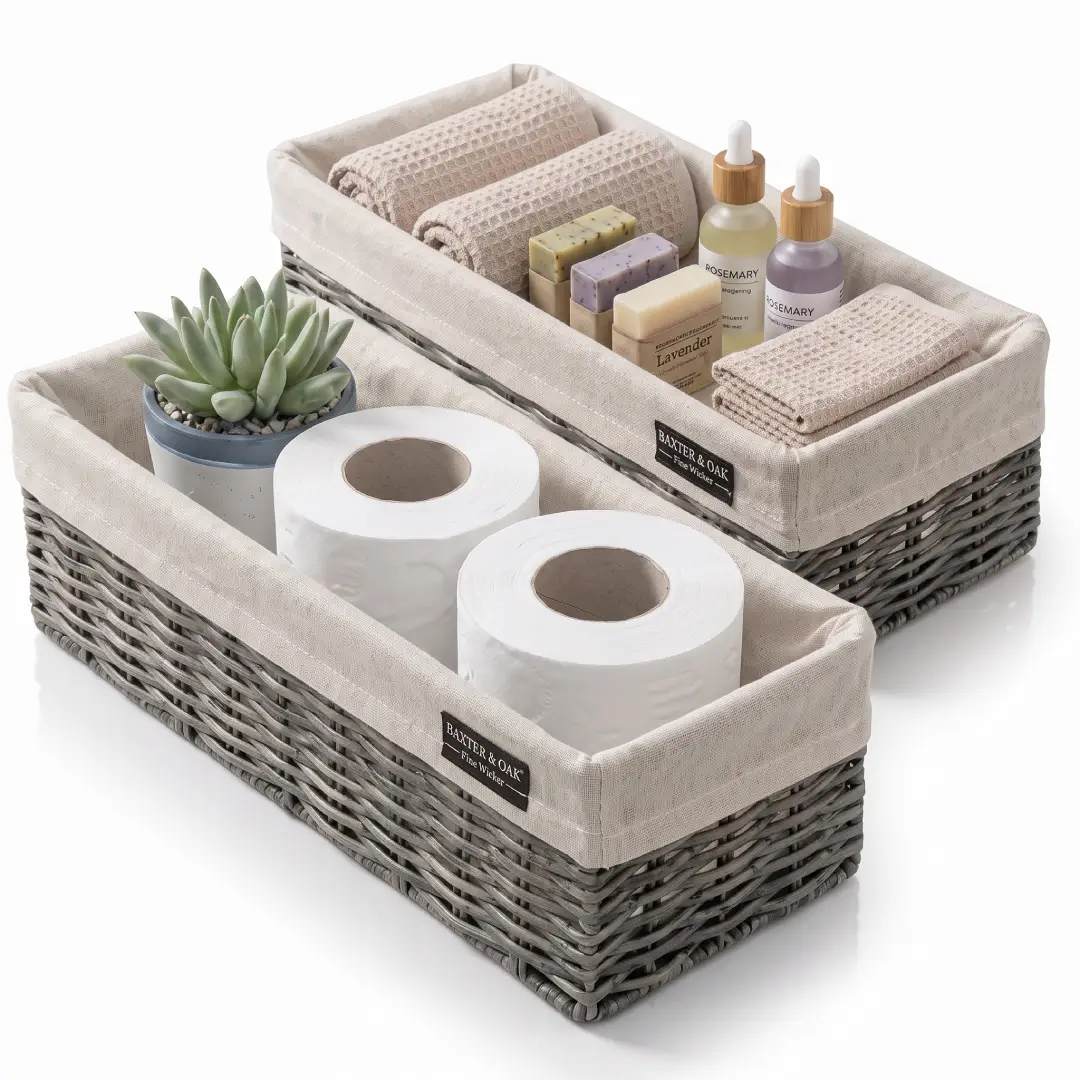 Brookstone Wicker Storage Basket Set with Fabric Liner image 3