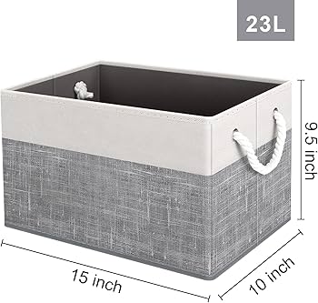 Fab totes Storage Bins [3-Pack], Foldable Storage Baskets for Organizing Toys, Books, Shelves, Closet, Large Storage Box with Rope Handles, Sturdy Organizer Bins, White & Grey